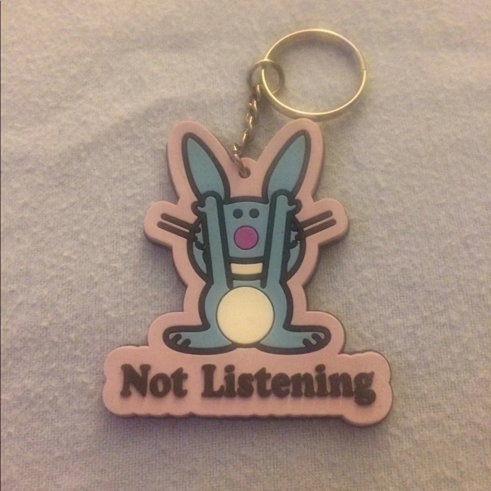 💥🎯Happy Bunny Not Listening Keychain🐰🔑🙉